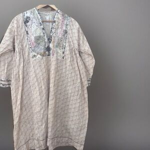 Dosa Jamdani Kadi Cotton Appliqué Dress Size XS-M Oversized Peacock Print